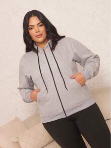 Women's Plus Size Blouse With Zipper, Pockets, And Fur Trim. - Beis - Ver 4