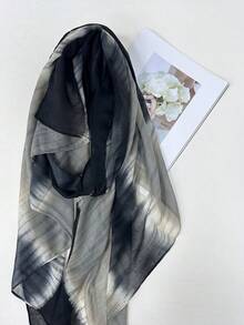 1 pieza Pañuelo estampado para mujer, estilo ligero para todas las estaciones, degradado de bloques de color con tacto suave, pañuelo/chal para primavera/otoño, pañuelo para la cabeza - Gris Oscuro - Ver 5