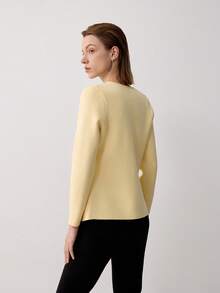 Casual Versatile Minimalist Butter Yellow Knit Cardigan - Yellow - View 2