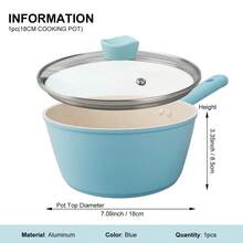 ABKOK 1pc/2pcs 18cm Non-Stick Frying Pan And Pot Set - Space-Saving Design, Suitable For Singles And Couples, Individual Pots And Cookware Sets Sold Separately - Blue - View 13