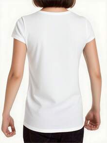 Camiseta de manga corta blanca y negra para mujer, camiseta de cuello redondo, camiseta estampada con diseño para mujer, top transpirable de moda urbana, corte casual, adecuada para uso diar - Blanco - Ver 2