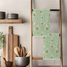 2入裝清新療癒綠色水彩蝴蝶圖案印花 40*60cm 水彩風長方形超細纖維廚房巾、抹布、桌巾、手巾，廚房裝飾，鄰居喬遷禮物，適合廚房與浴室使用，適合家庭主婦與家庭聚會禮物，高CP值，居家必備 - 綠色 - 查看 9