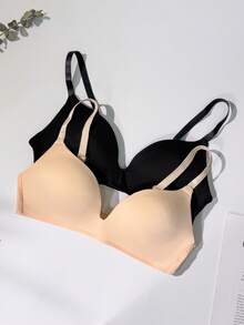 [Suitable For Small Bust] 2pcs/Set Daily Comfortable Wireless Seamless Support T-Shirt Bra - Multicolor - View 3