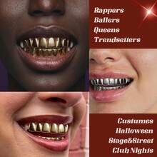 UBGICIG Grillz - Juego de parrillas dentales para tus dientes de diamante, dientes Grillz para hombres, vampiros falsos de Halloween - Corazón dorado - Ver 5