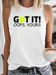 Pickleball Mishap Print Tank Top |   Humorous Interactive Style Sleeveless Top |   Sports Funny T-Shirt |   2026 Summer New Casual Vacation Style Clot - 白色 - 查看 1