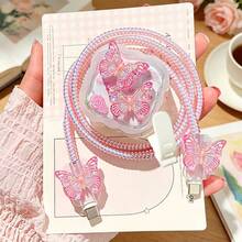 Bowknot Resin Style 40W Charger Set Compatible With Apple Phones, Charging Cable Protector, Charger Head Protective Case, Compatible With Apple Chargers - Multicolor - View 4