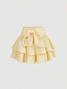 Minifalda de volantes escalonados a la moda con diseño de lazo, apta para todas las estaciones - [Blanco] - Ver 9