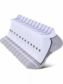 6 Pairs Men's Athletic Ankle Socks, Reinforced Cushioning, Non-Slip Heel Patch, Anti-Abrasion Design, Dynamic Compression Technology, Suitable For Running, Hiking, Fitness Training - Multicolor - View 8