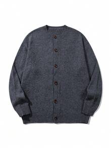 LOOKUN 26 New Solid Color Casual Loose Comfortable Cropped Long Sleeve Knit Sweater Cardigan, Grey - Grey - View 5