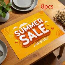 1/2/4/6/8PCS Summer Themed Placemats, 18"*12"(45*30cm), 2 Styles Happy Summer Boho Plant & Summer Bright Yellow Design, 100% Polyester Waterproof Stain Heat Resistant Machine Washable Table Mats For Home Restaurant B&B - Multicolor - View 16