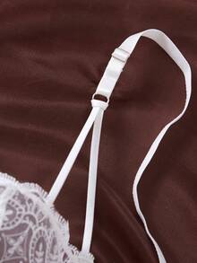 ROMWE Kawaii 2pcs/Set Women's Embroidered Lace Lingerie Set, Semi-Sheer Heart-Shaped Bra With Bow Panties, Comfortable Home Style Women's Two Pieces Set - White - View 3