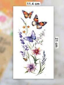 3 Blatt Körperkunst Temporäre Tattoo Aufkleber Geeignet für Frauen, Bunte Schmetterlings- und Blumenmuster, Wasserdichte Fake Tattoos, Hält 2-5 Tage, Kann auf Armen, Schultern, Taille, Beinen, Knöcheln verwendet werden, Geeignet für Partygeschenke, Urlaub, Körperdekorationen - Verschiedenfarbig - Übersicht 8