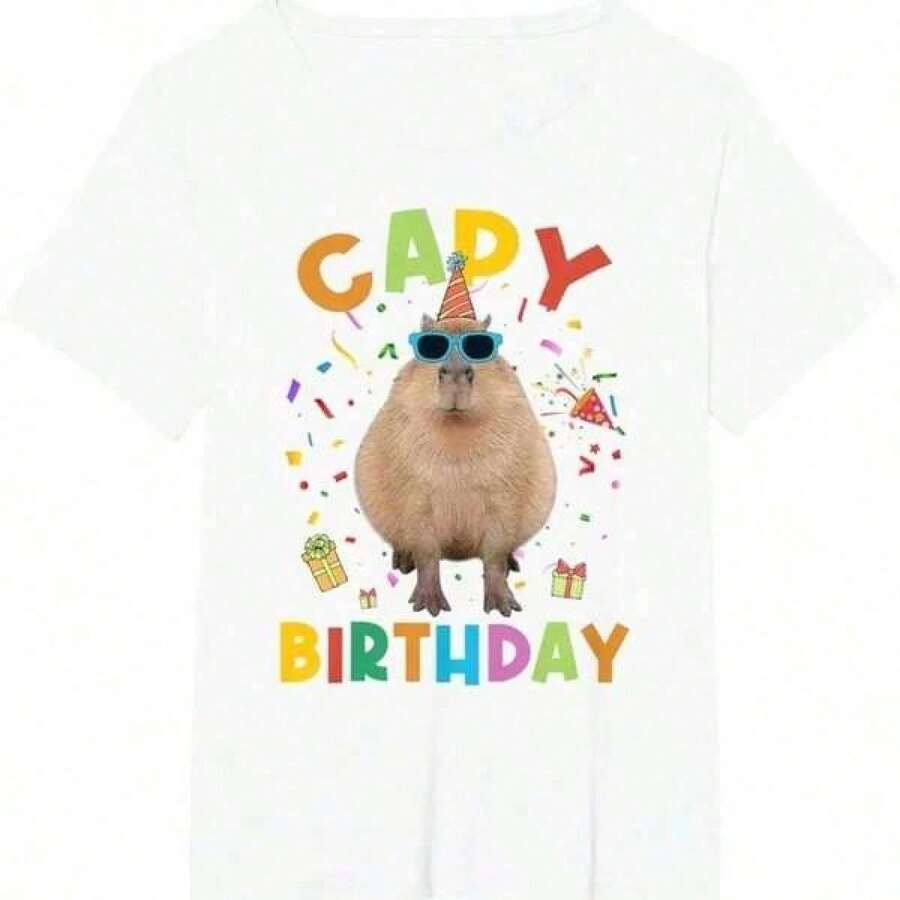 T-Shirt Suitable For Both Boys And Girls To Wear Together, Matching Sets For Parents And Children, Clothing, T-Shirt 67, Funny 3D Capybara Print T-Shirt For Women,  Streetwear, Short-Sleeved T-Shirts For Capybara Lovers, Kawaii Clothing, T-Shirts Suitable As Birthday Gifts For Parents, Summer Clothes For Children, Party Favors And Festival Gifts. - 黑色 - 查看 1