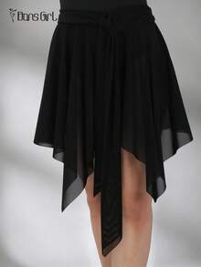 DonsGirl تنورة توتو نسائية غير متماثلة من الشبك الرومانسي، تنورة باليه مناسبة لممارسة وأداء الرقص المعاصر/الغنائي، رياضية سوداء للخريف، 1 قطعة - الأسود - مشاهدة 9