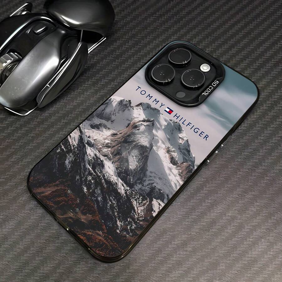 Tema de montaña nevada azul de Hilfigerfunda de teléfono Fundas compatibles con ,Apple,VIVO,OPPO,,, y Honor.Fabricadas en silicona TPU,ofrecen protección contra golpes y caídas. - Negro - Ver 1