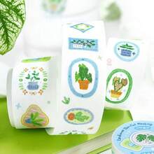 1 Roll Die-Cut Washi Tape, Grass & Wood Notebook Series Fresh Style Hand-Drawn Illustration Fruit & Plant Pattern Tape, Suitable For DIY Decoration Collage Stickers For Journals, Photo Albums, Scrapbooks, Easy Tear No-Cut Student Note Marking Base Stickers, Ins Style Salt-Series Journal DIY Border Stickers, Student Stationery Back To School Essential - 1 Roll - View 9