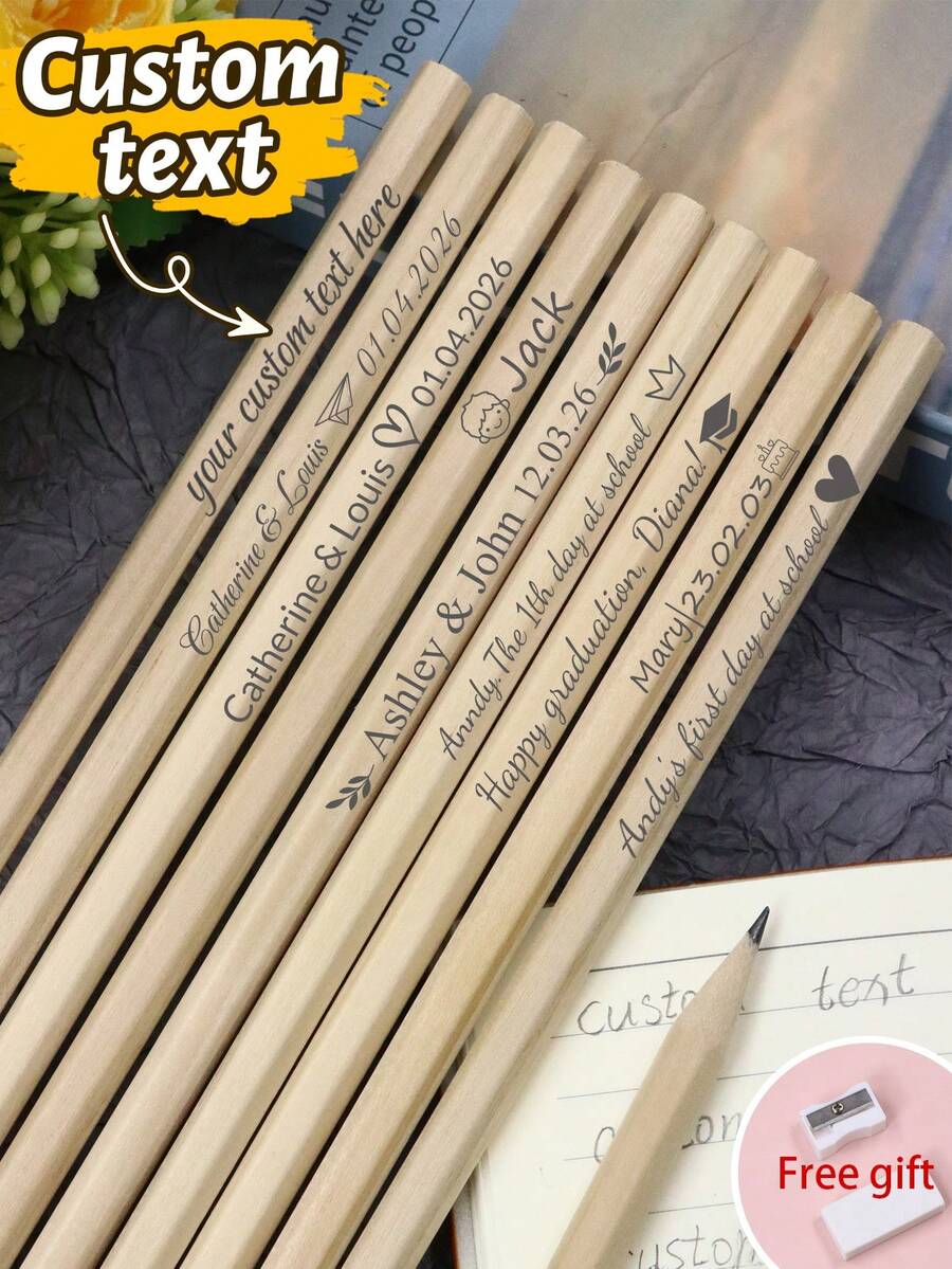 6-192pcs Custom Engraved Name/Text Pencils, Personalized Sketch Pencils,Customized Name Bulk Pencils,Customizable Golf Pencils With Erasers,Erasable Pencils,Fun Pencils,For Wedding,Birthday Gifts,Party Favor,For Classroom,Office, Reward - Style B - View 1