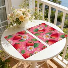 1/2/4/6/8入 草莓印花餐墊 18"*12"(45*30cm) 2款格紋草莓與粉色雛菊花卉設計 100%聚酯纖維 防水防污耐熱 可機洗不褪色 桌墊 適用於居家餐廳B&B - 彩色 - 查看 12