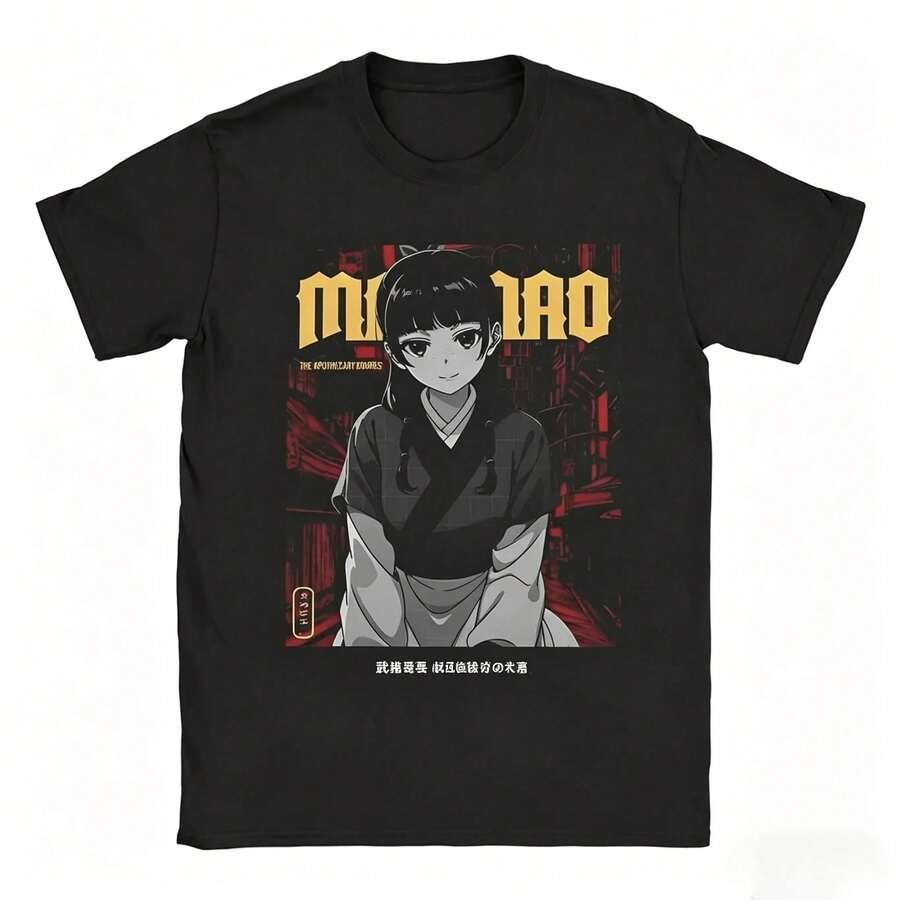 K.-usuriya no H.-itorigoto Maomao Dark Aesthetic T-Shirt, Anime-Apothekerin-Grunge-Porträt-T-Shirt, lässiges schwarzes Rundhals-Shirt für Fans, stylische Streetwear mit rotem Hintergrund und auffälligem "MAOMAO"-Schriftzug, ausgefallenes Otaku-Merch - Svart - Visa 1