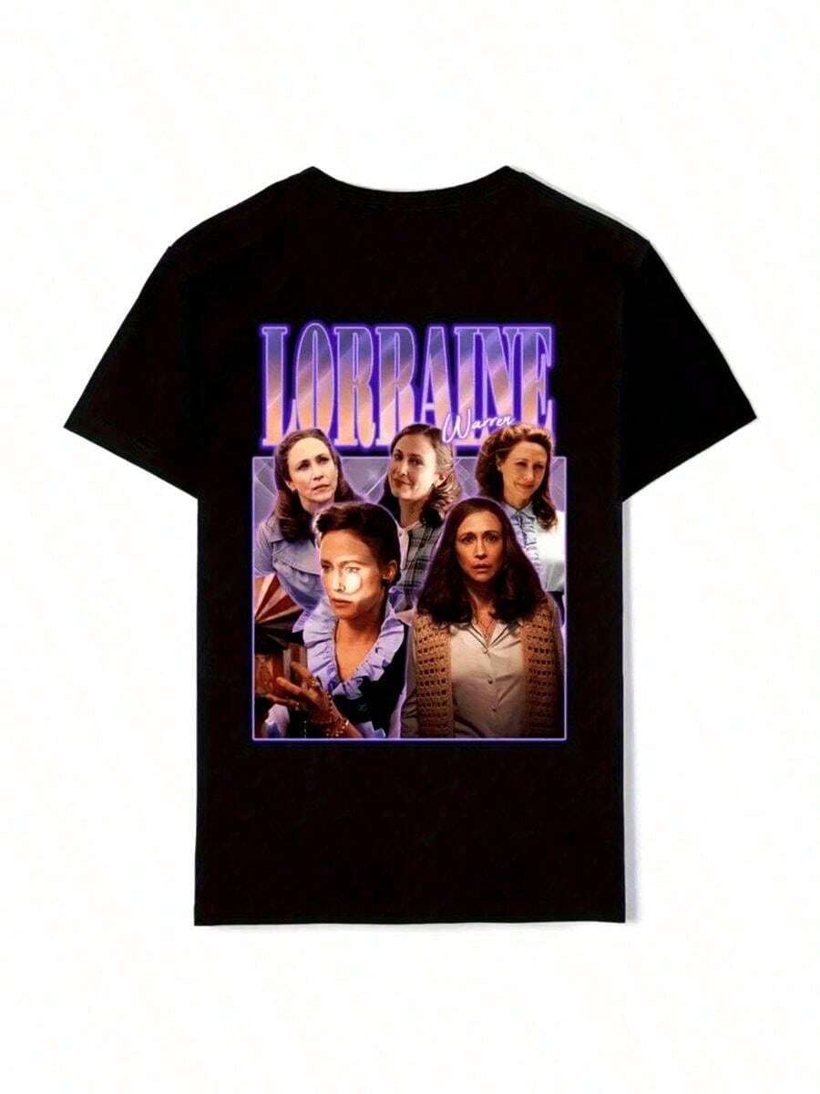 Women's Graphic Movie T-Shirt - Clothing For Horror Movie Fans Featuring Lorraine Warren And Ed Warren Designs. Casual Short-Sleeve Crew Neck T-Shirt, Suitable For All Seasons, Comfortable Fit, With Classic Characters And Iconic Logos. The Perfect Gift For Horror Movie Lovers (Machine Washable) - Made With Premium High-Quality Printing. - 黑色 - 查看 1