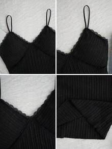New Lace Camisole Top For Women, Apricot Color, Slim Fit, Versatile, With Padded Bust Black Casual Summer - Black - View 7