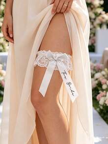 1pc Wedding Decoration "Bride To Be" White/Black Printed Letter "The Bride" Lace Bow Leg Garters, Wedding Photo Props, Bridesmaid Gift, Bachelorette Party, Bridal Shower - Leg Ring - View 3