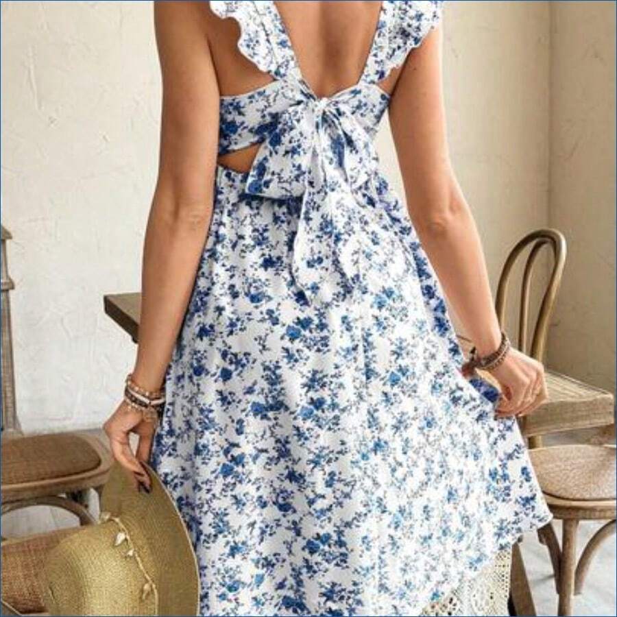 HENG
Vestido casual de maternidad con estampado floral diminuto, espalda con lazo y bajo con volantes - Multicolor - Ver 1