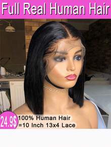 100% Real Human Hair Bob Wigs 13x4 HD Lace Front Wigs Straight Natural Color Human Hair Wig Human Hair Lace Frontal Wigs For Women 200% Density Brazilian Human Hair Wigs Transparent Lace Frontal Wig For Party, Cosplay, Daily Use - 自然色彩 - 查看 1