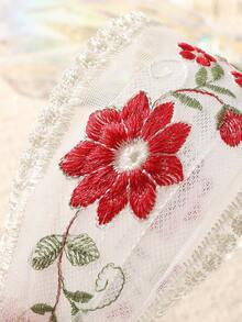 1件復古刺繡花卉蕾絲網紗髮箍，適合海灘度假、野餐拍照、約會，百搭女款髮飾 - 彩色 - 查看 3