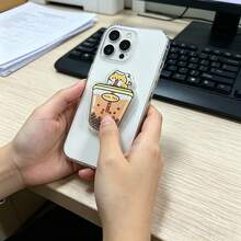 1pc Cute Cartoon Liquid Sand Cushion Phone Case With Kickstand, Retractable And Foldable, Suitable For Desktop, 360° Rotating Hands-Free Viewing Accessory - Multicolor - View 5