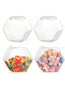 1/3/5pcs Hexagonal Reusable Plastic Storage Jars With Airtight Lids - 850ml/29oz Food Containers For Candy, Kitchen, Bathroom And Party Organization - Versatile Holiday Decor (Wedding, Birthday, Easter, Thanksgiving), Large Decorative Plastic Candy Jars, Transparent Visible Lids, Clear Containers, Easy-Open Lids - Multicolor - View 10