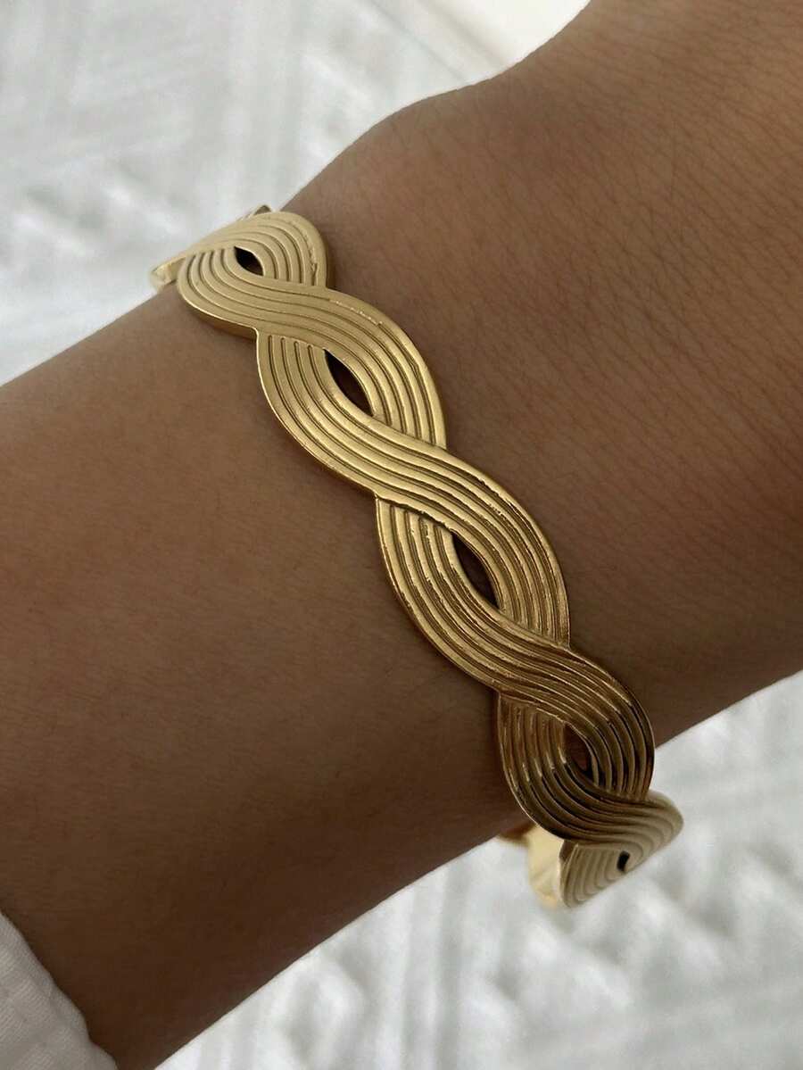1 chiếc vòng tay hở xoắn bằng thép không gỉ, phù hợp cho phụ nữ đeo hàng ngày - Vàng - Xem 1