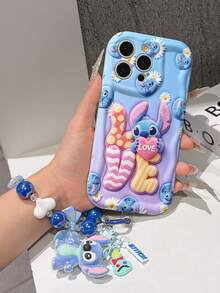 Disney Has Authorized, Phone Case - Chain Set, The Stitch Lilo & Stitch 3D Phone Case Plus A Silicone 3D Stitch Bracelet With Metallic Ring Removable Bracelet, Stitch And Angel Pattern, Compatible With Iphone17/16/15/14/13/12/11/XS/XR/X Plus Pro Max, A Stylish Cartoon Phone Case, The Perfect Gift Choice, Phone Protection, Durable Phone Cover, Great Gift For Friends And Family. - 白色 - 查看 6