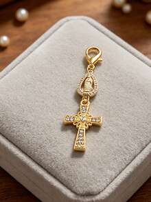 Christian Cross Pendant Keychain, Decorated With Pearls And Diamonds, Can Be Used As Amulet, Cross Keychain, Bag Charm, Cross Pendant, Wallet/Backpack Decorative Accessory, Earphone Case Accessory, Suitcase/Car Decorative Keychain With Ring Buckle - Multicolor - View 5