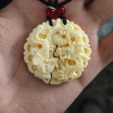 2Pcs/Set Dragon & Phoenix Carved Couple Pendant Necklace, Vintage Style, For Men And Women, Gift For Lovers - White - View 7