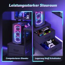 Devoko مكتب ألعاب RGB 140/120X50X75 سم، مكتب كمبيوتر مع مخرج طاقة ولوحة شبكية ومساحة تخزين - الأسود - مشاهدة 4