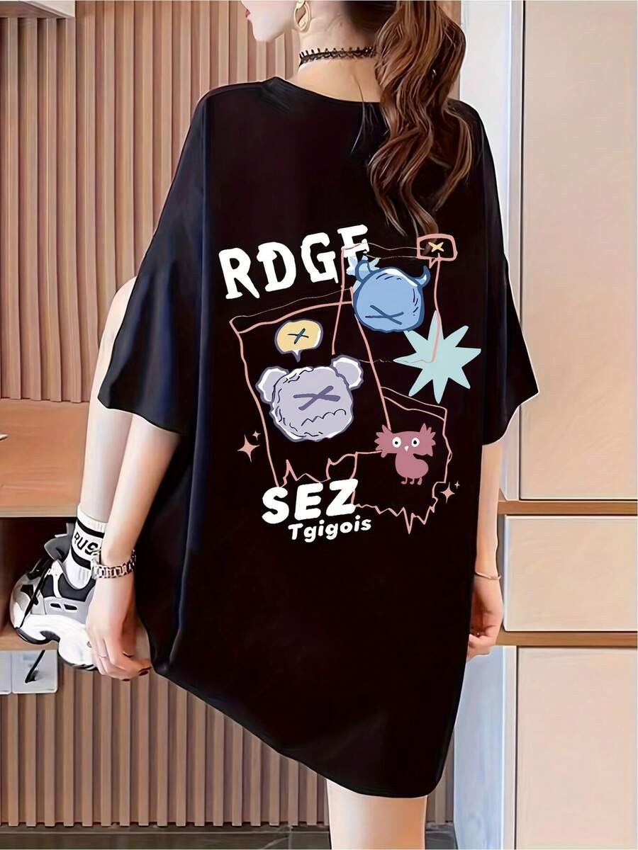 Fun T-Shirt With Modern Graphic Design For Teenagers And Young Adults, Urban Style, Black Color, One Size Fits All, Ideal For Casual Activities, Streetwear Fashion, Youth. - 黑色 - 查看 1