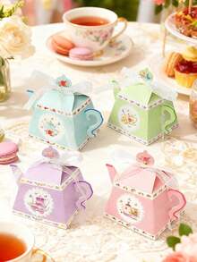 12-Piece Retro Teapot-Shaped Floral Gift Box Set (With Ribbon) - Requires Assembly; Paper Gift Packaging; Can Be Used As A Versatile Table Decoration - Multicolor - View 6