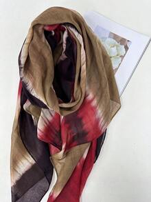 1pc Women's Printed Scarf, Lightweight All-Season Style, Contrast Color Gradient, Soft Feel, Spring/Autumn Scarf Shawl, Headscarf - Burgundy - View 5