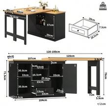 High-End Extendable Bar Table With 360° Rotation And Storage Space, Adjustable Length From 120 To 180 Cm, Ideal For The Living Room, Dining Room, Or Office. Black Extendable Designer Bar Table. - Black - View 3