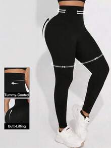 Loungeista 1 chiếc quần legging định hình nữ cạp cao màu đen, ôm eo nâng bụng nâng mông, mặc bên trong dùng cho mùa hè - màu đen - Xem 1