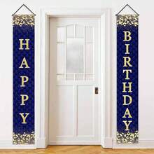 Blue & Silver Happy Birthday Door Banner Decoration For Men, Happy Birthday Banner Porch Sign Party Supplies, 16th 18th 21st 30th 40th 50th 60th Birthday Decor Outdoor Indoor - Blue and Gold - View 1