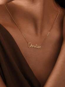 Customized Name Necklace, Personalized Name Pendant Necklace, Women's Necklace, Stainless Steel Jewelry, Customizable Name Pendant, Mother's Day Gift, Father's Day Gift, Summer Jewelry, Graduation Gift - Gold - View 6