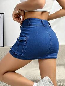 Women's Denim Mini Skirt - 藍色 - 查看 5