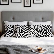 4pcs/1pc Black And White Abstract Striped Pattern Pillowcase Without Insert, Single-Sided Printed Pillowcase, Suitable For Living Room Bedroom Home Decor, All Seasons Pillowcase - Multicolor - View 9