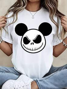 Disney Mickey Mouse Jack Skellington  T Shirt Black Halloween Costume Party Casual Wear For Women And Men - 白色 - 查看 1