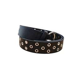 Cinto Feminino Medio com Ilhós Prateados - Couro Sintético Preto 110cm | Moda Rock, Street Style e Y2K PU Ilhó outono - Preto - Visão 4