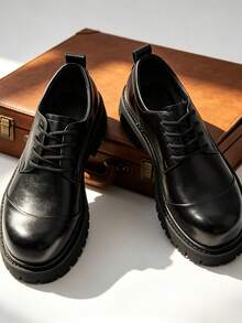 Herren Derby Schuhe mit dicker Sohle im Paar-Stil, runde Zehenpartie, Schnür-Loafer, Doppelgelenk, britischer Stil, Vintage-Leder-Schuhe, höhenverstärkende Lässig Schuhe, Arbeitskleidungs-Stil Stiefel - Schwarz - Übersicht 7
