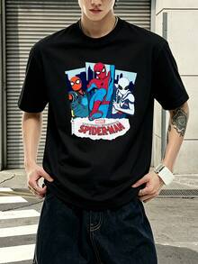 T-shirt graphique Marvel Spider-Man style BD, 100 % coton, vêtements homme, t-shirts homme, vêtements d'été homme, série Marvel, cadeaux homme, streetwear - Noir - Voir 1