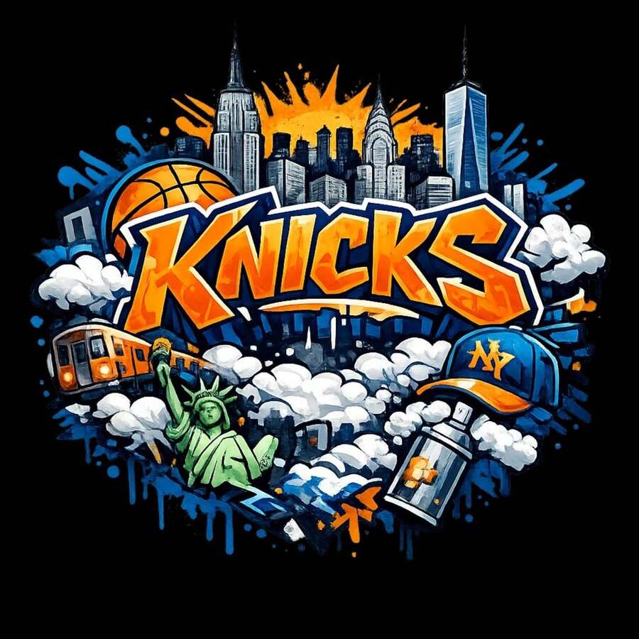 New York Knicks Graffiti  _ NYC Street Art Basketball Design _ Digital Download For Shir & Stic - 黑色 - 查看 1